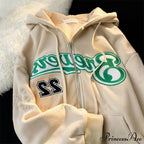 Retro Letter Print Baggy Hoody Jacket image 1