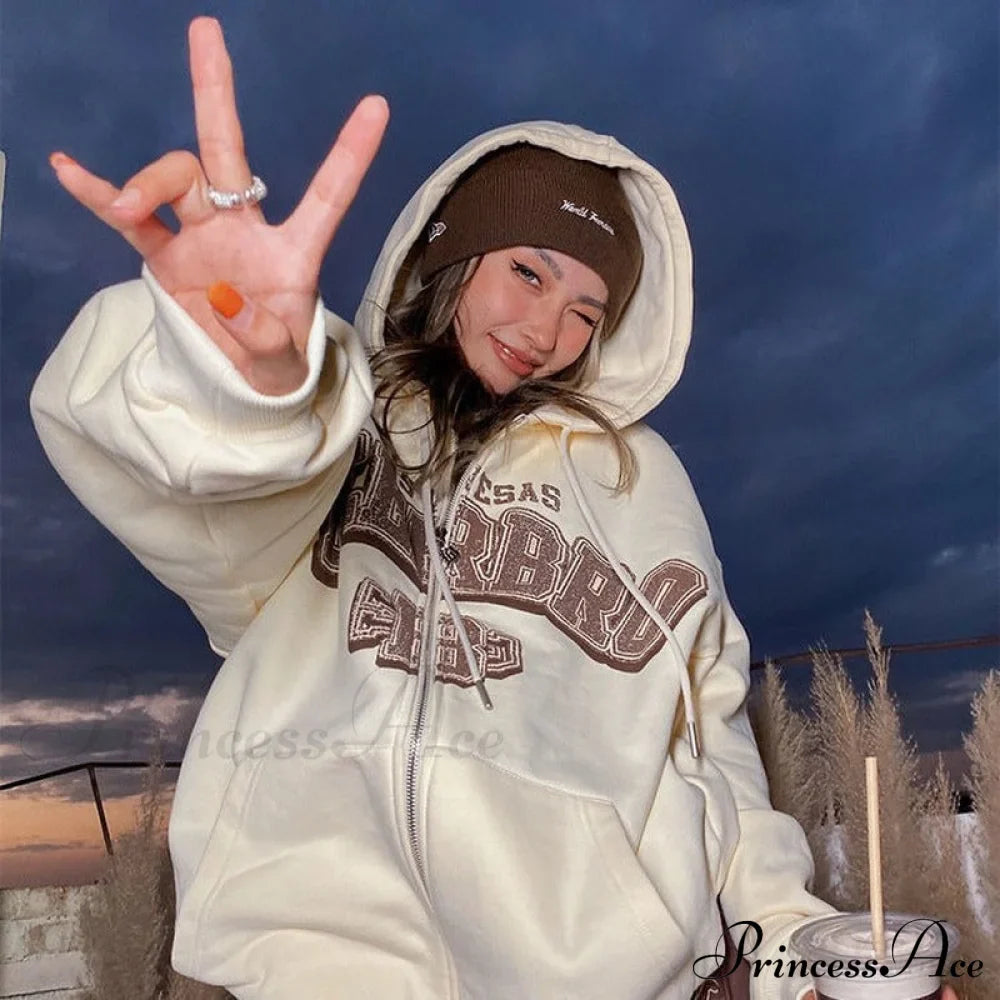 Retro Letter Print Baggy Hoody Jacket image 15
