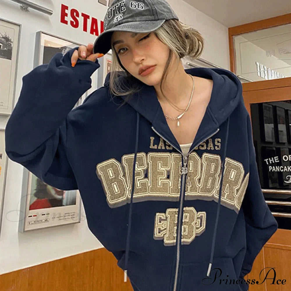 Retro Letter Print Baggy Hoody Jacket image 17