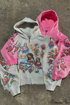 Retro Pattern Printed Loose Hoodie image 4
