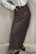 Retro Plaid Cotton Maxi Straight Skirt image 2