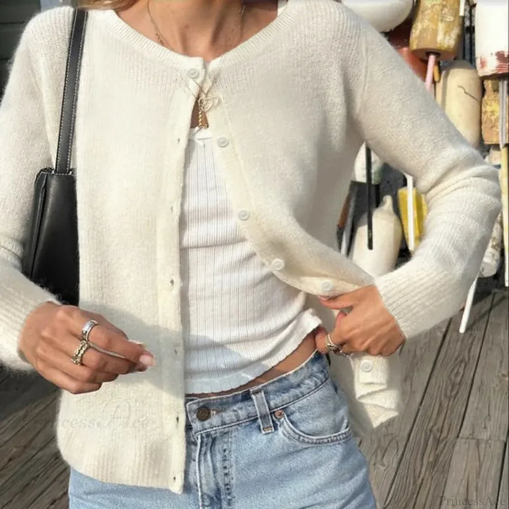 Retro Round Neck Long Sleeve Knit Cardigan image 4