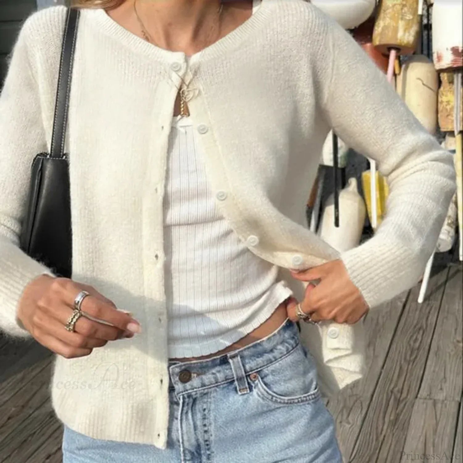 Retro Round Neck Long Sleeve Knit Cardigan image 4