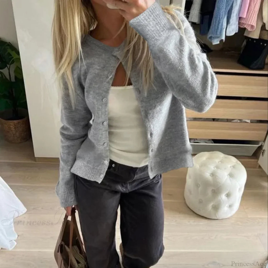 Retro Round Neck Long Sleeve Knit Cardigan image 6