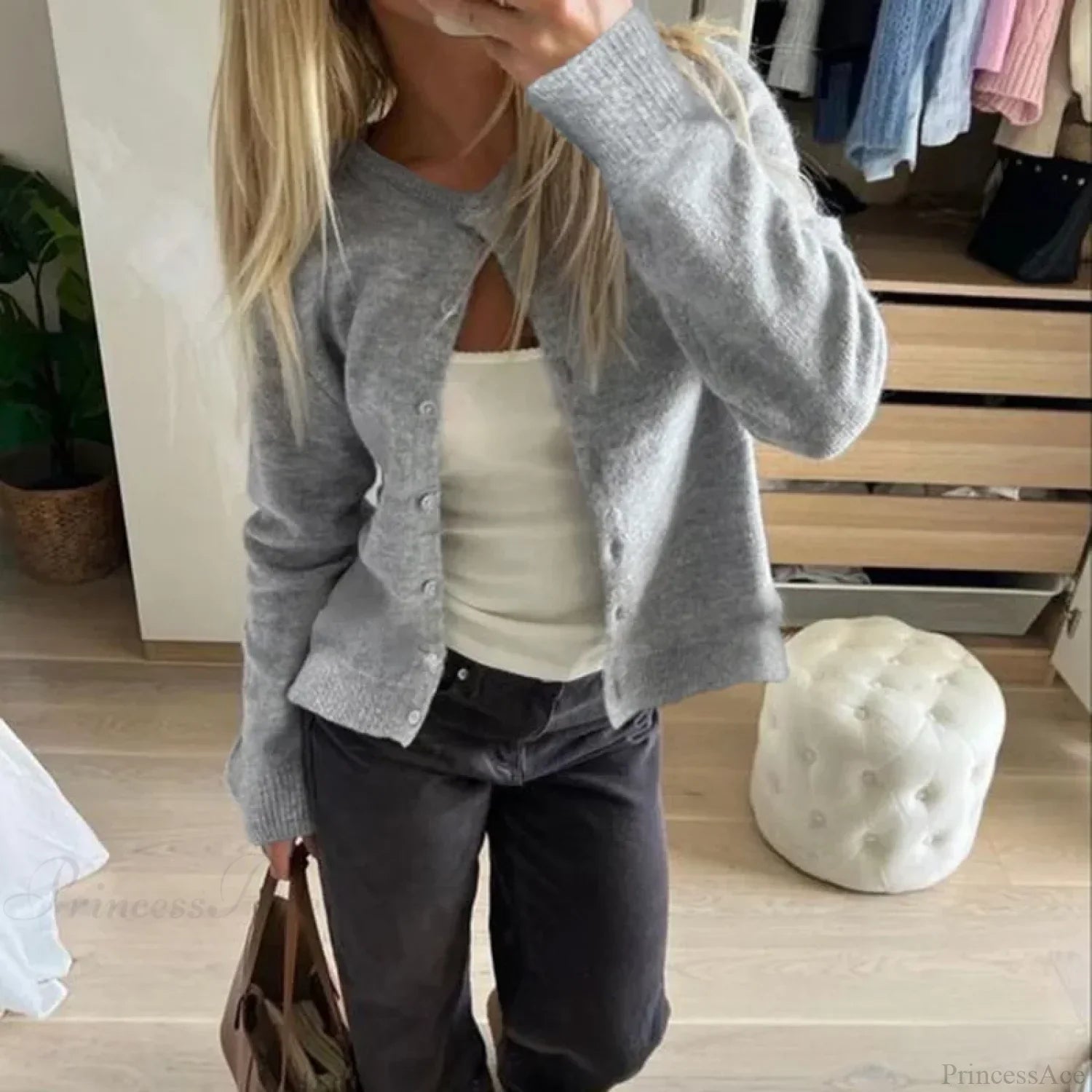 Retro Round Neck Long Sleeve Knit Cardigan image 6