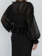 Retro Sheer Mesh Lantern Sleeve Blouse image 5