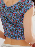Retro Slim Fit Floral Button V-neck Crop Top image 4