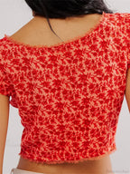 Retro Slim Fit Floral Button V-neck Crop Top image 6