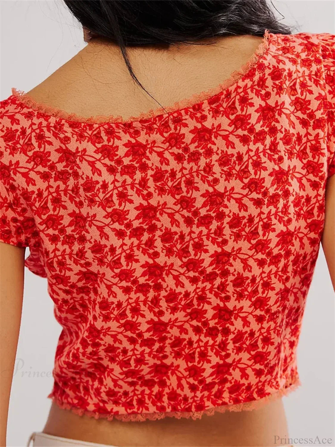 Retro Slim Fit Floral Button V-neck Crop Top image 6