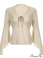 Retro  y2k Fairycore  V-neck Long Flare Sleeve T-shirts image 4