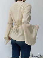 Retro  y2k Fairycore  V-neck Long Flare Sleeve T-shirts image 3