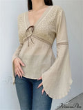 Retro  y2k Fairycore  V-neck Long Flare Sleeve T-shirts image 1