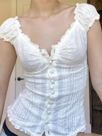 Retro Square Neck Button Down Short Sleeve Blouse image 1