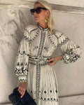 Retro Stand Collar Belted Boho Dress image 1