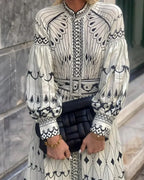 Retro Stand Collar Belted Boho Dress image 3