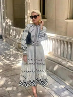 Retro Stand Collar Belted Boho Dress image 4