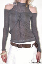 Retro Streetwear Off-Shoulder Turtleneck Long-Sleeve Knit Top image 3
