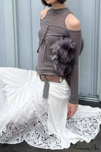 Retro Streetwear Off-Shoulder Turtleneck Long-Sleeve Knit Top image 7