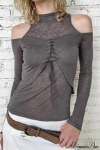 Retro Streetwear Off-Shoulder Turtleneck Long-Sleeve Knit Top image 2