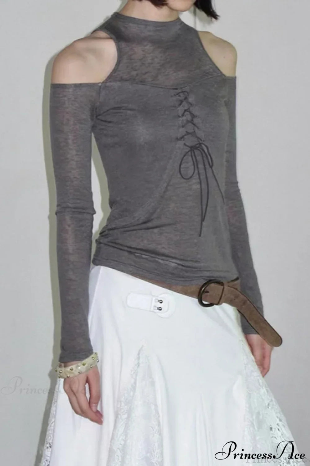 Retro Streetwear Off-Shoulder Turtleneck Long-Sleeve Knit Top image 5