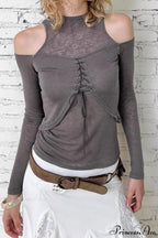 Retro Streetwear Off-Shoulder Turtleneck Long-Sleeve Knit Top image 1