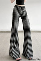 Retro Striped Bootcut Knit Pants image 2