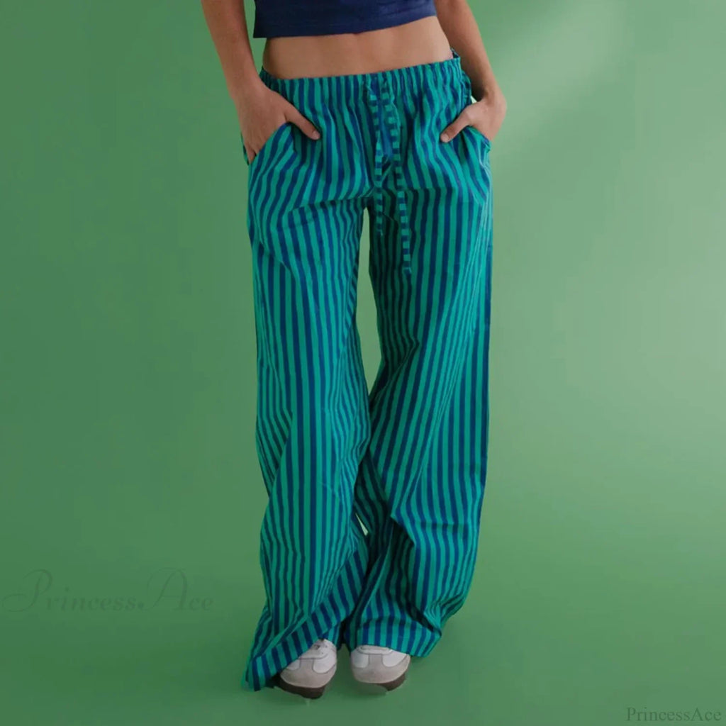 Retro Striped Button High Waist Straight Pant image 3
