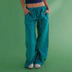 Retro Striped Button High Waist Straight Pant image 3
