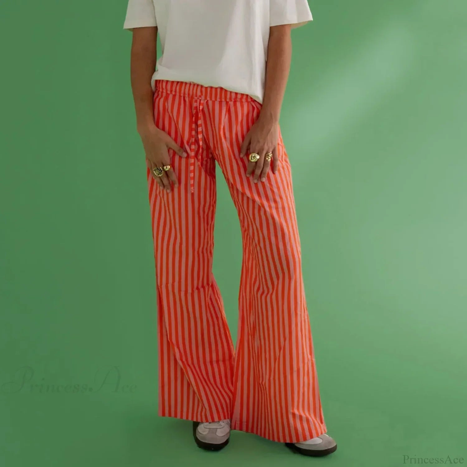 Retro Striped Button High Waist Straight Pant image 6
