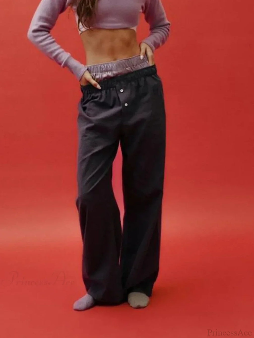 Retro Striped Button High Waist Straight Pant image 5