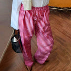 Retro Striped Button High Waist Straight Pant image 1