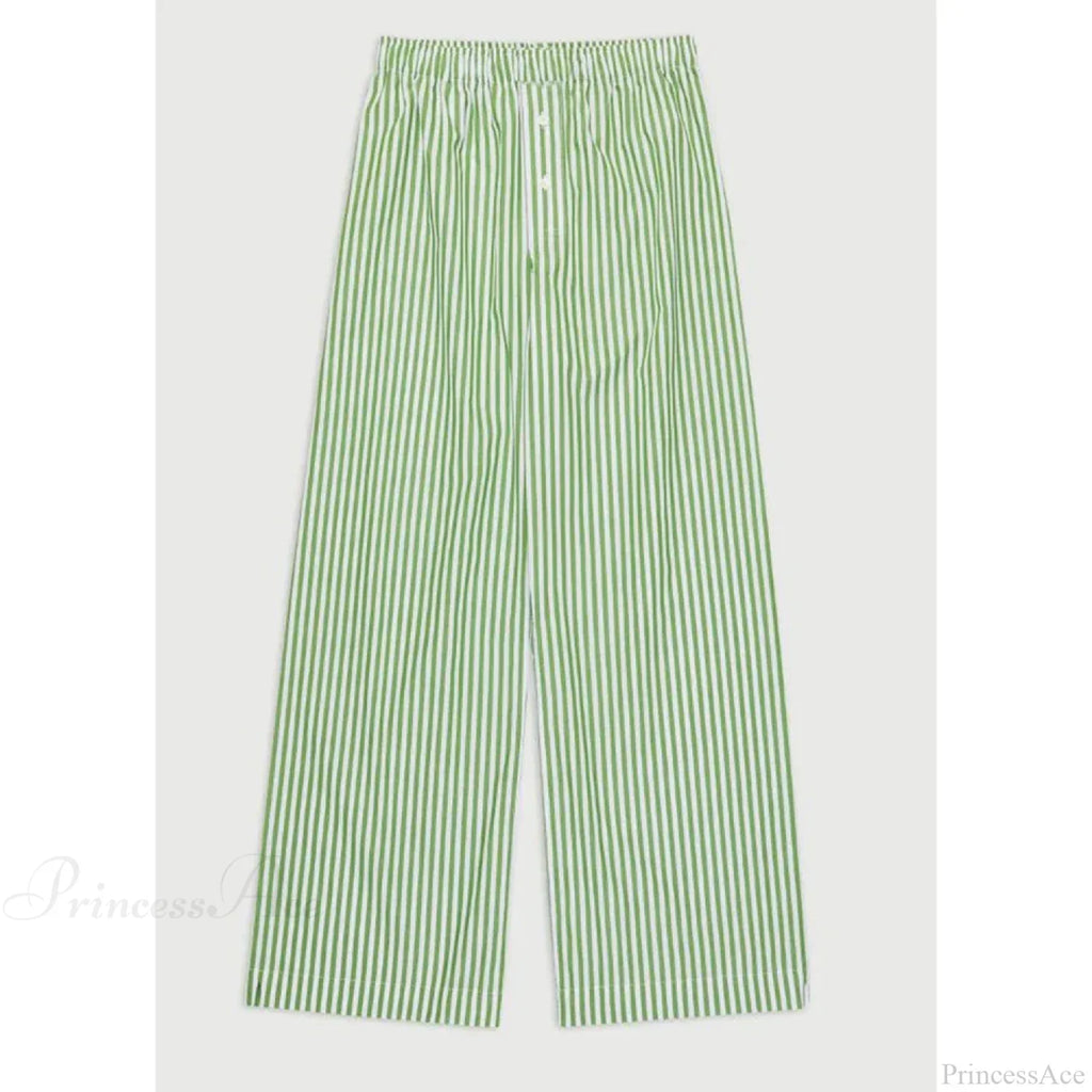 Retro Striped Button High Waist Straight Pant image 9