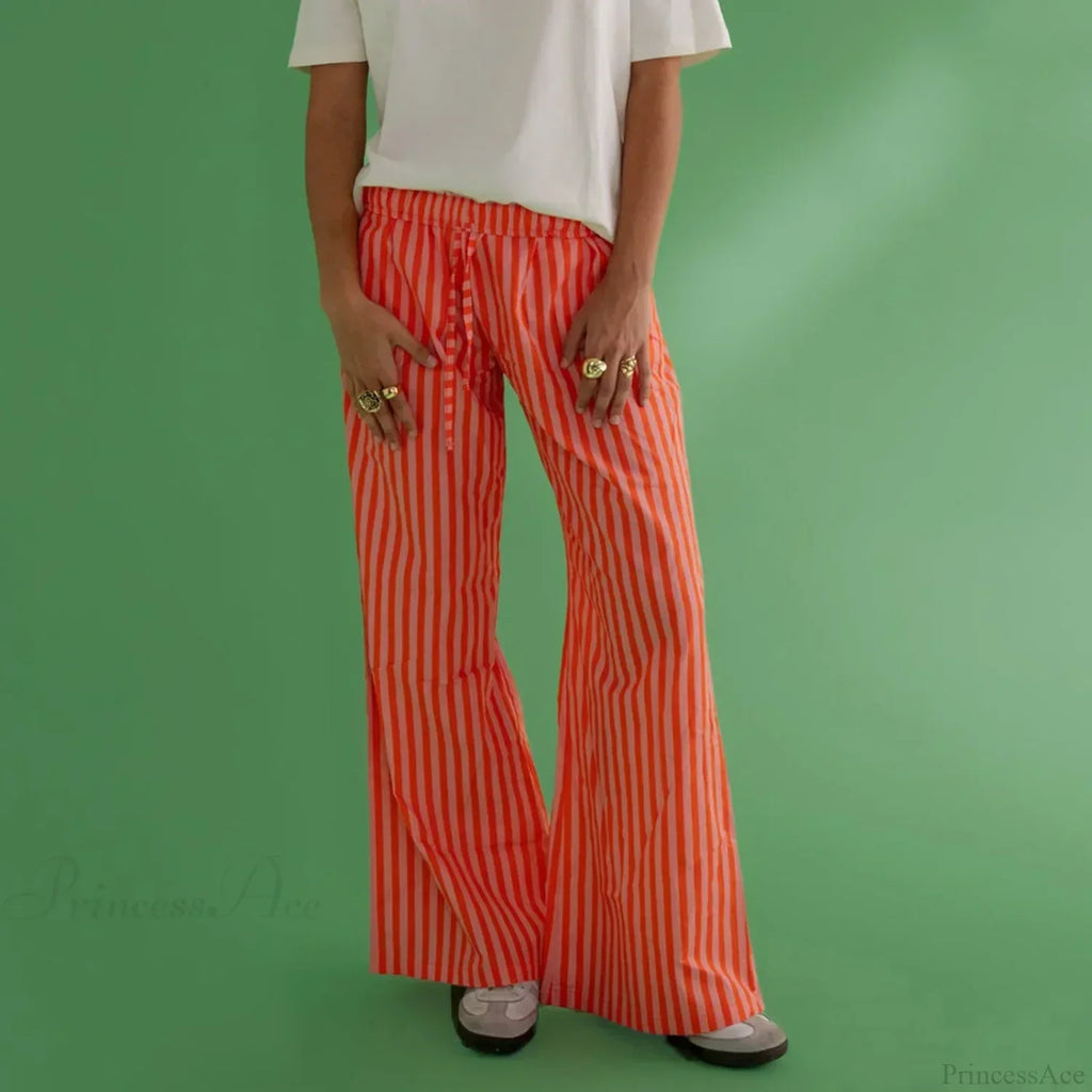 Retro Striped Button High Waist Straight Pant image 8