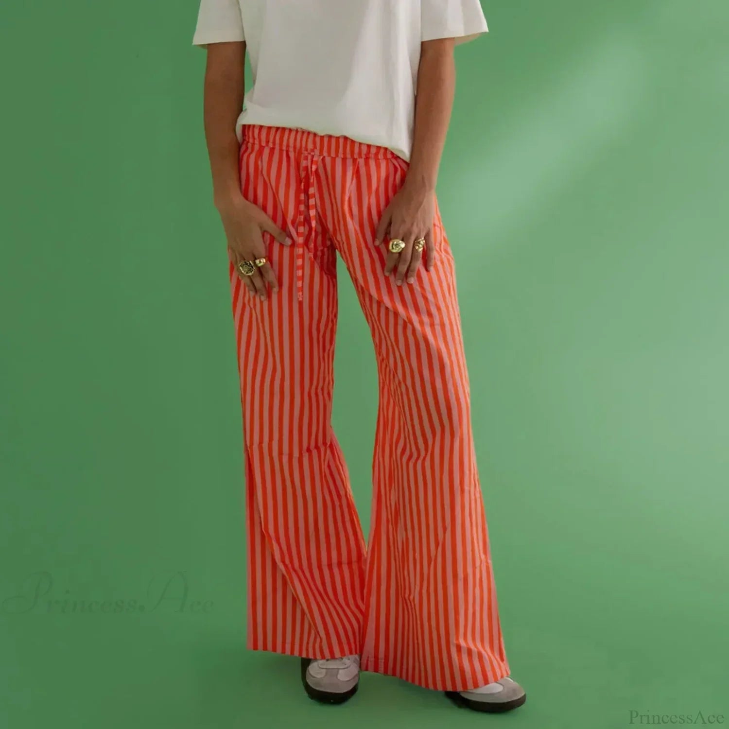 Retro Striped Button High Waist Straight Pant image 8