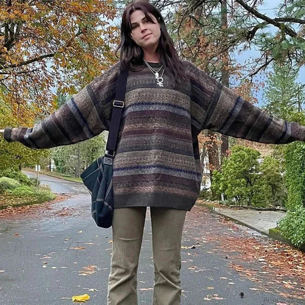 Retro Striped Knit Sweater image 2