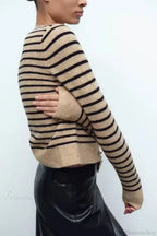 Retro Striped Printed Round Neck Cardigan image 4