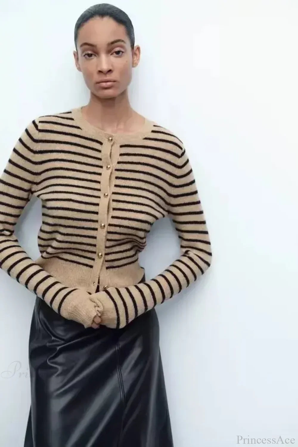 Retro Striped Printed Round Neck Cardigan image 1