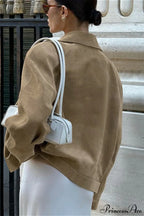Retro Suede Blazer collar Loose Work Coat image 2