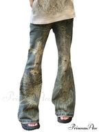 Retro Wash Print Flare Female High Waist Draped Casual American Spice Beaded Old Slim Straight Jean image 5