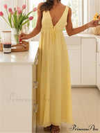 Retro Women Evening Party Solid Color Sleeveless Deep V-Neck Front Tie-up Formal Female Vestido image 3