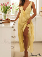 Retro Women Evening Party Solid Color Sleeveless Deep V-Neck Front Tie-up Formal Female Vestido image 2