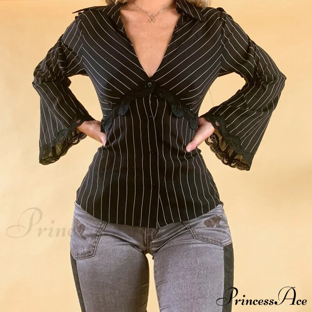 Retro Y2K Lace Patchwork Blouse image 6