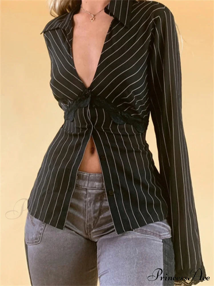 Retro Y2K Lace Patchwork Blouse image 1