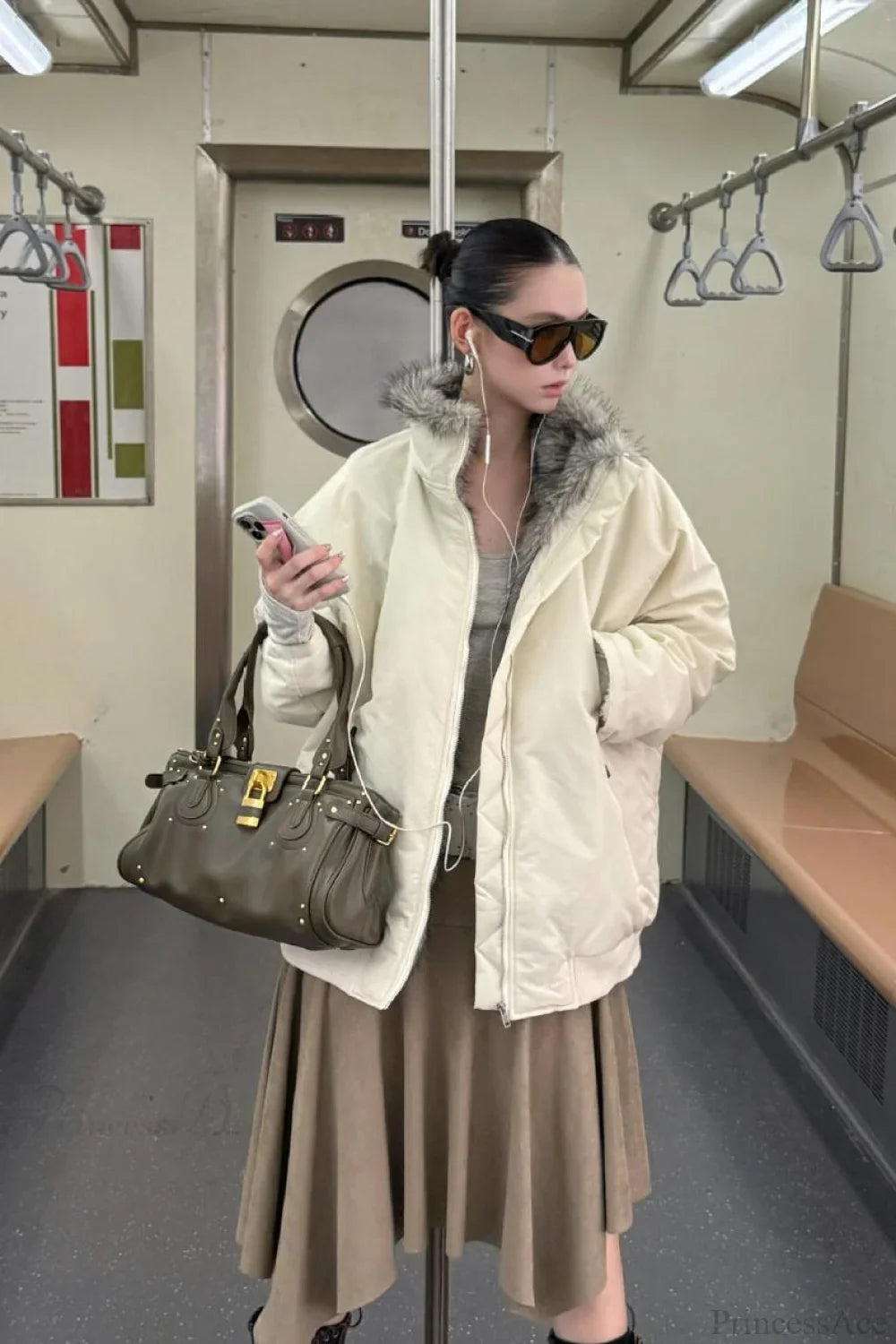 Reversible Patchwork Color Block Fleece Coat image 5