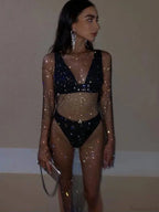 Rhinestone Fishnet Long Sleeve Party Dress image 2