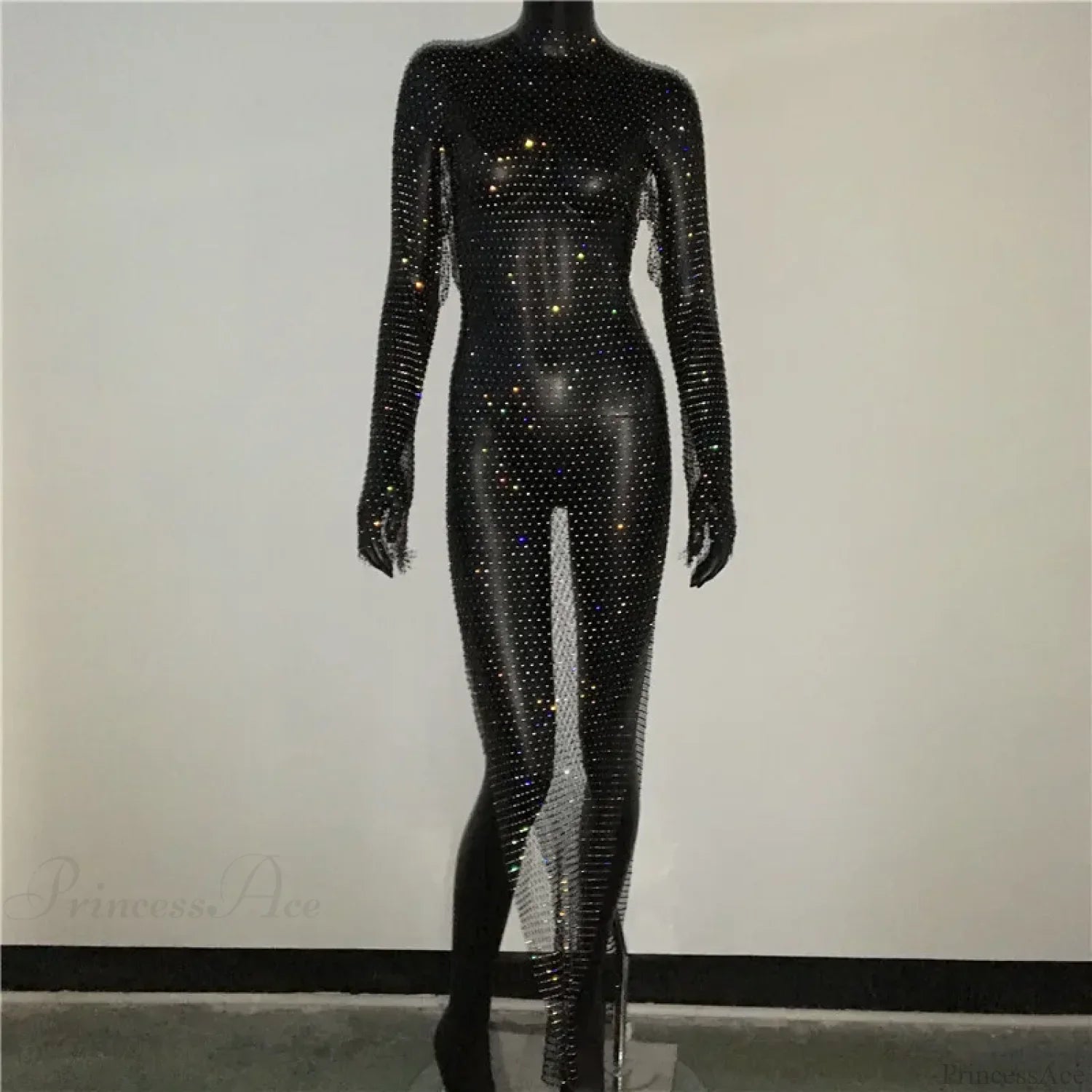 Rhinestone Fishnet Long Sleeve Party Dress image 4