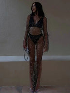 Rhinestone Fishnet Long Sleeve Party Dress image 1