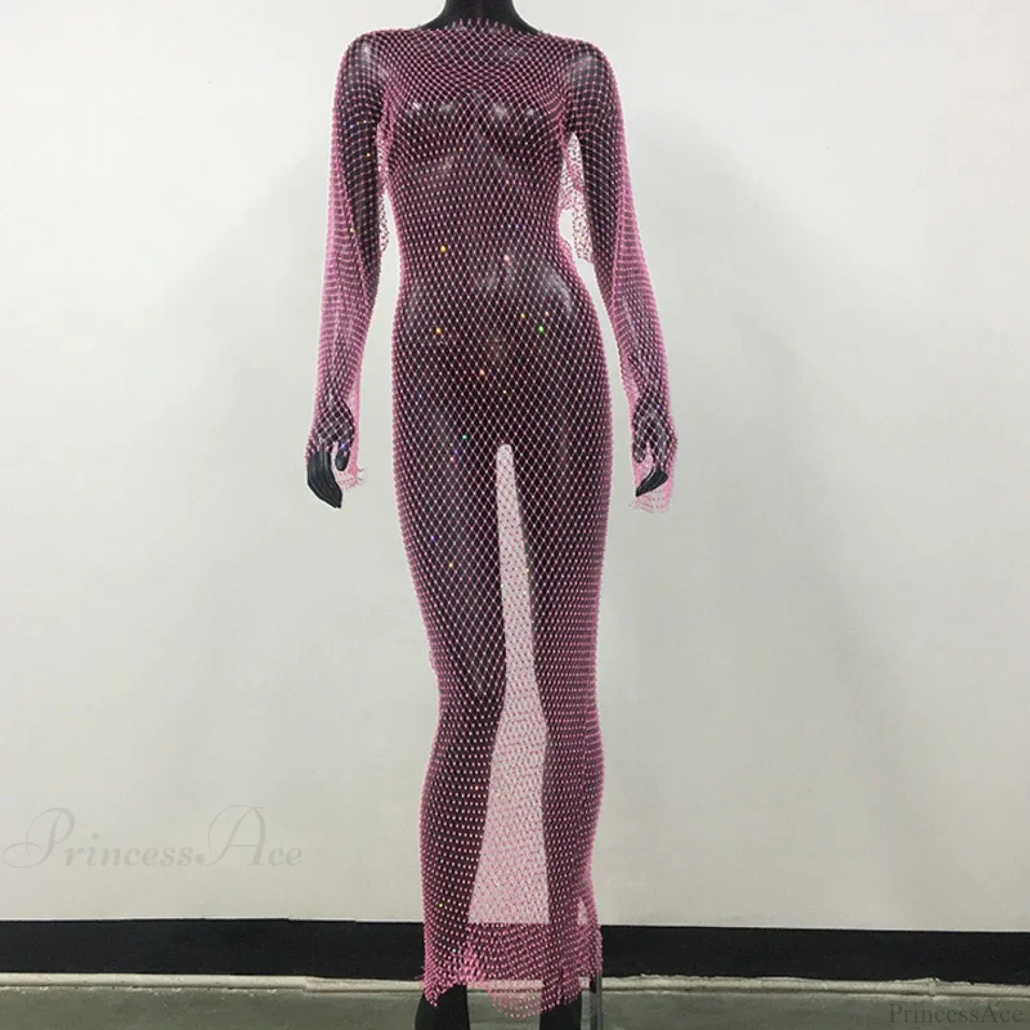 Rhinestone Fishnet Long Sleeve Party Dress image 13