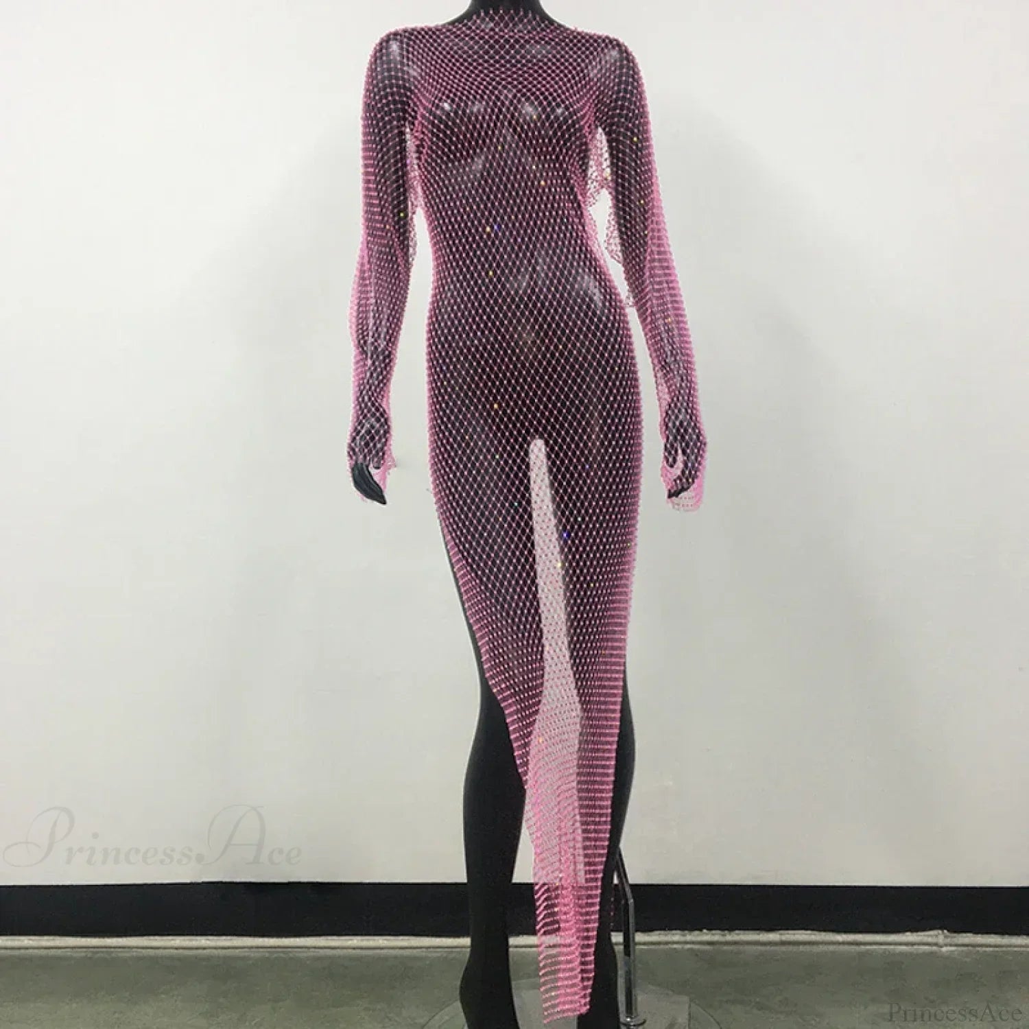 Rhinestone Fishnet Long Sleeve Party Dress image 14