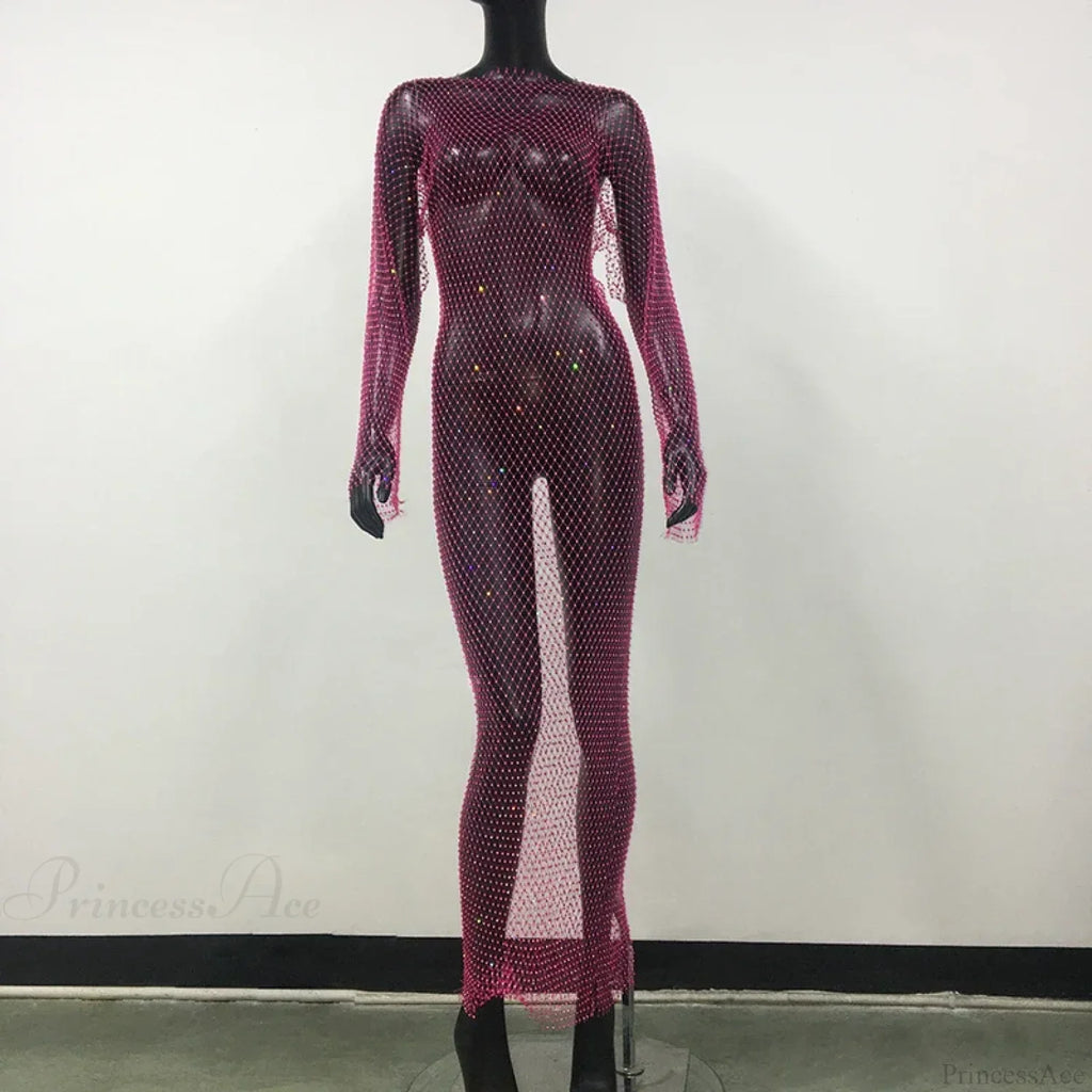 Rhinestone Fishnet Long Sleeve Party Dress image 11
